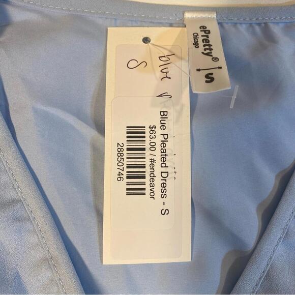 NWT ePretty Sz‎ S Sky Blue Flutter Sleeve Cross Front Pleated Dress W Waist Sash - Picture 6 of 7